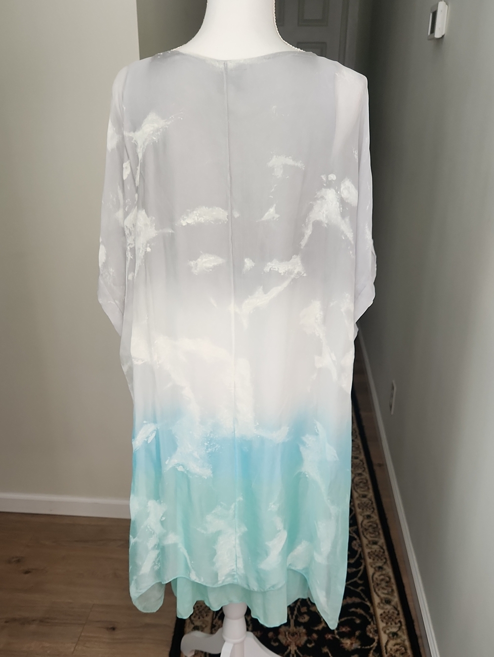 Belle France Silk Ombre Dress XL Italy Boho Romantic Lace Layered Midi - Picture 4 of 16
